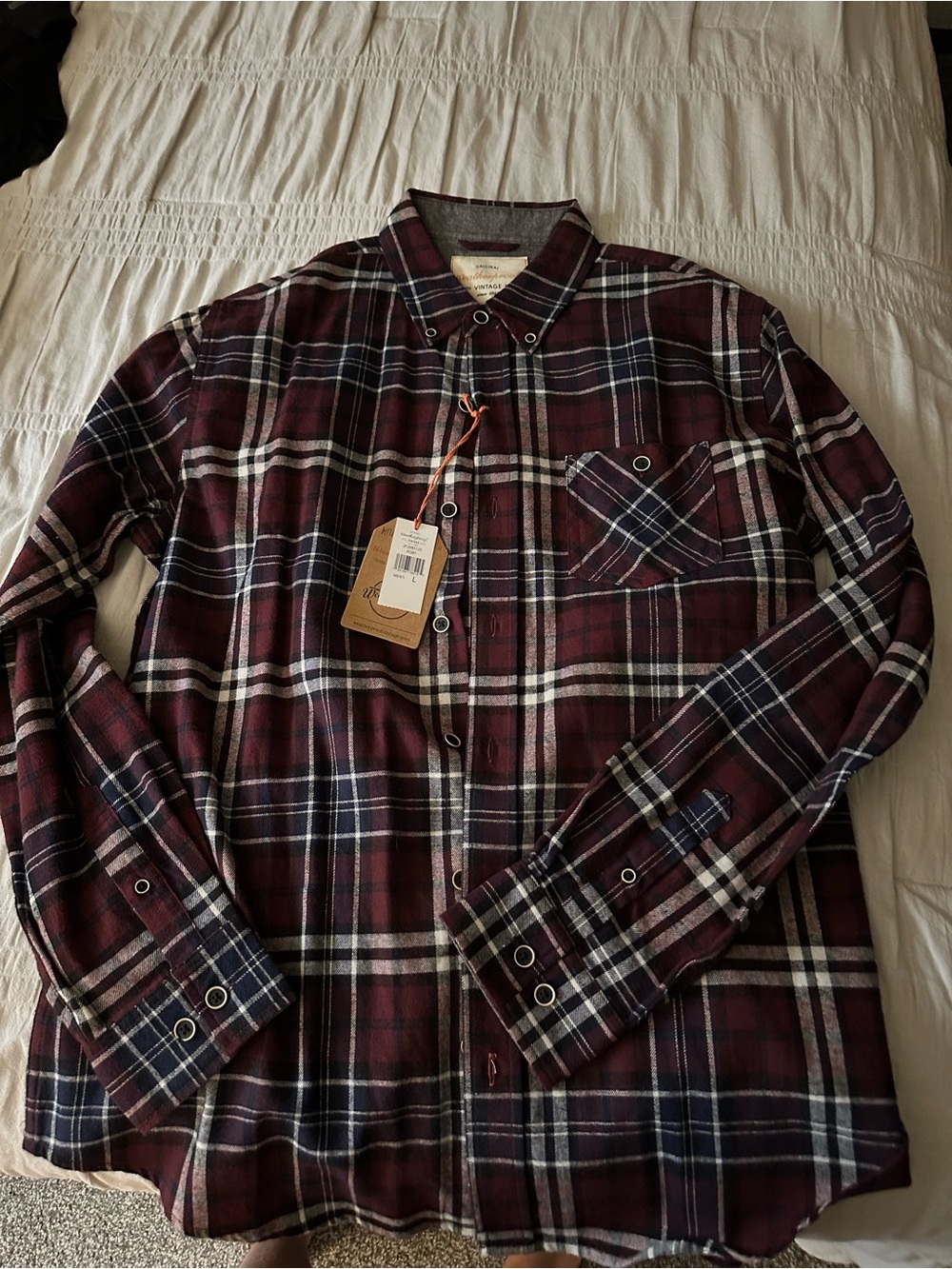 Weatherproof Men's Burgundy and Navy Plaid Button-Down Shirt